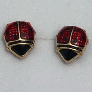 Designer Jacmel Jewelry JCM 14K Yellow Gold Enamel Lady Bug Stud Earrings